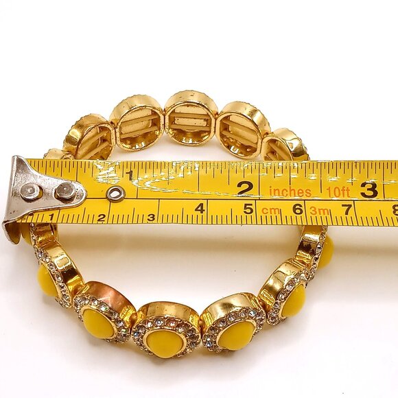 J. Crew Stretchy Bracelet Gold Tone Metal Yellow Enamel Rhinestones 6 3/4 Inch - Picture 8 of 8